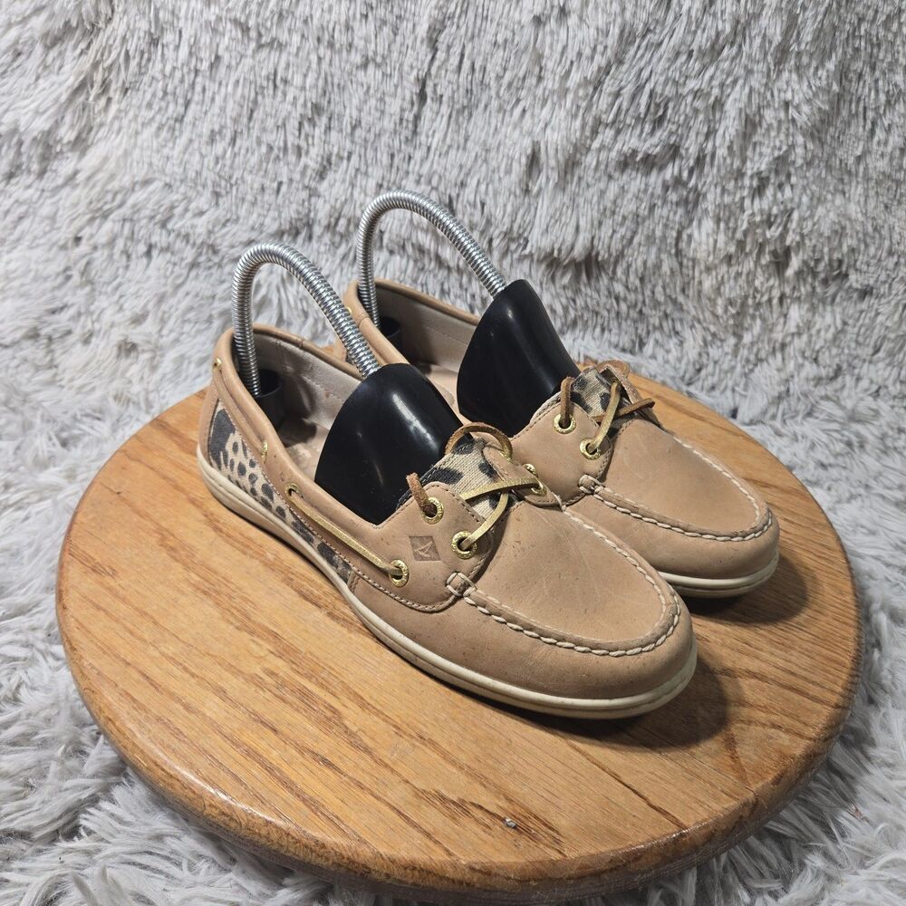 Sperry Top Sider Boat Shoes Loafers Womens 8M Angelfish Leopard Print Sequin